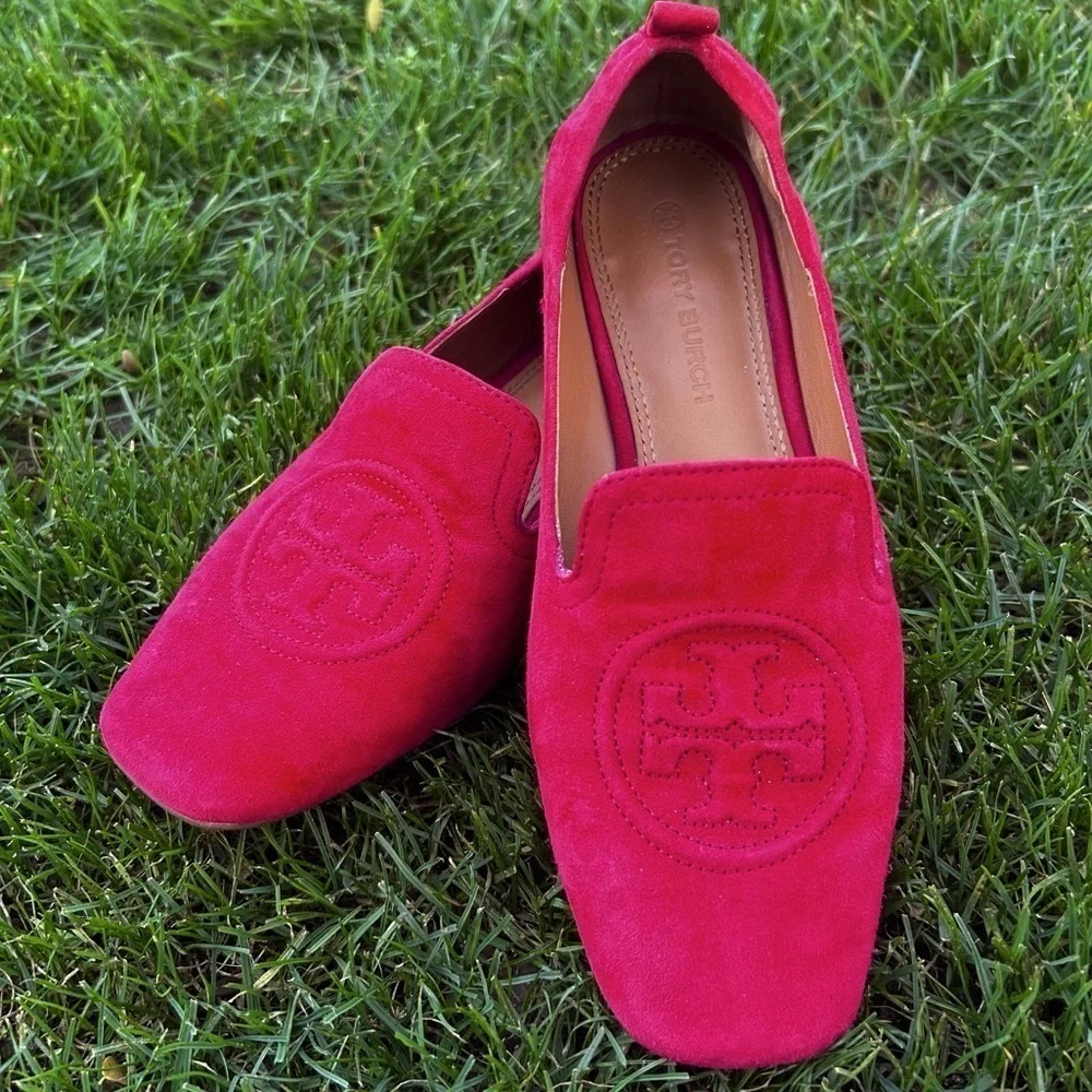Tory Burch Leigh Red Suede Loafers Flats | Size 6